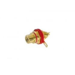 Fiche RCA femelle dorée bague rouge passage cable 6mm