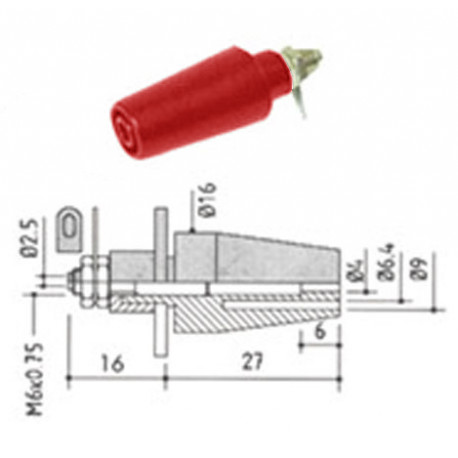 Douille 4 mm à tête longue - rouge - 1