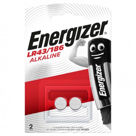 Blister de 2 piles boutons alcalines Energizer 1,5 V ( LR43 / 186 )